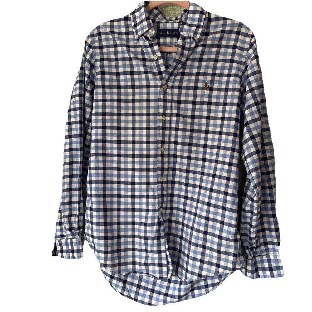 Ralph Lauren Button Down Shirt Mens S Blue Check Pony Logo Coastal Preppy